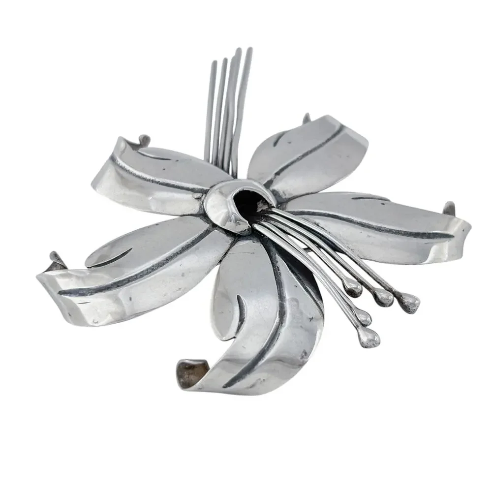 Vintage Maricela Taxco 950 Silver Lily Flower Brooch